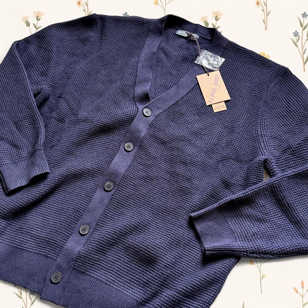 NWT P.J. Paul Jones Cozy Navy Blue Waffle Knit Cardigan 2XL